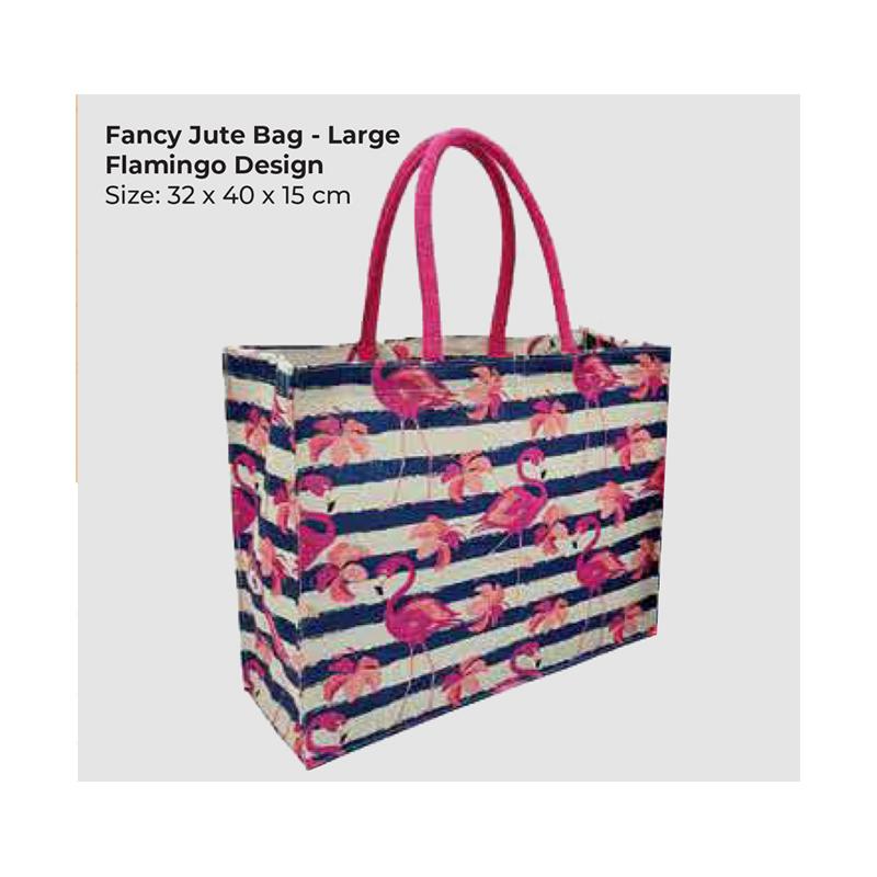 Large Flamingo Design - Fancy Jute Bag